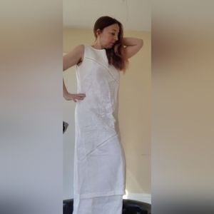 White linen Long & Light Dress with gorgeous dragonfly embroidery